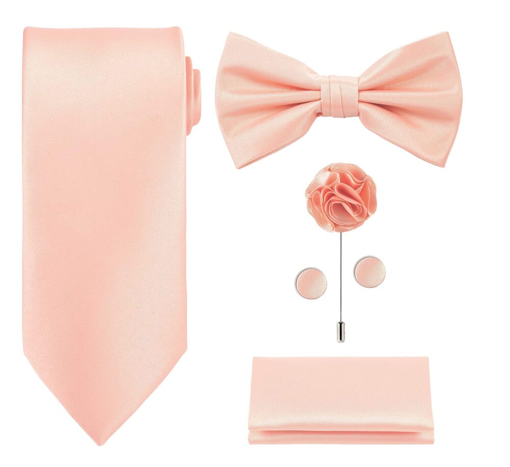 6086 TIE G 5pcs Tie Set in Gift Box : Solid Color Necktie Satin Bow Tie